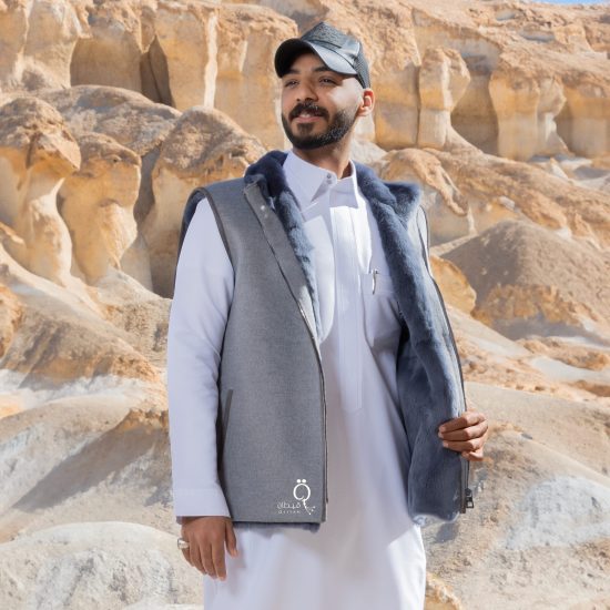 سديري رجالي كشمير لون رمادي فرو سماوي