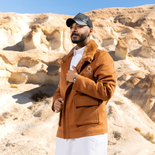 جاكيت كشمير لون جملي فرو ركس طبيعي