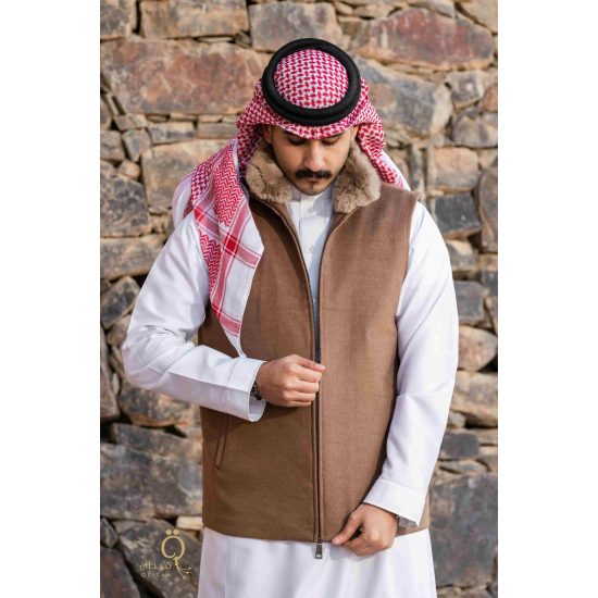 سديري رجالي كشمير لون بني فرو ياقة