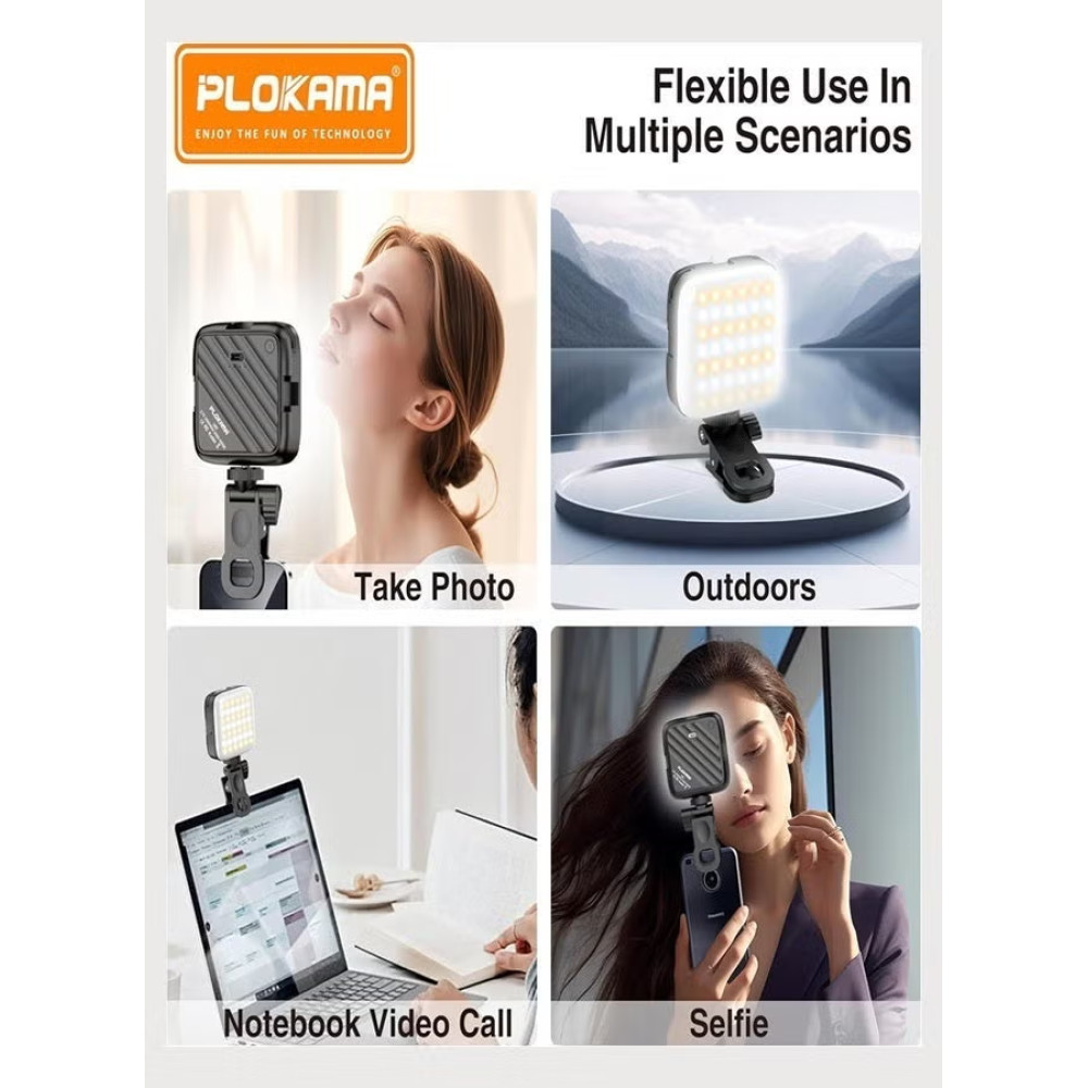 كشاف LED U80 الذكي للتصوير والمكياج بمرآة مدمجة وحامل هاتف