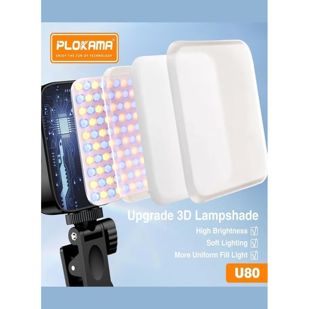 كشاف LED U80 الذكي للتصوير والمكياج بمرآة مدمجة وحامل هاتف