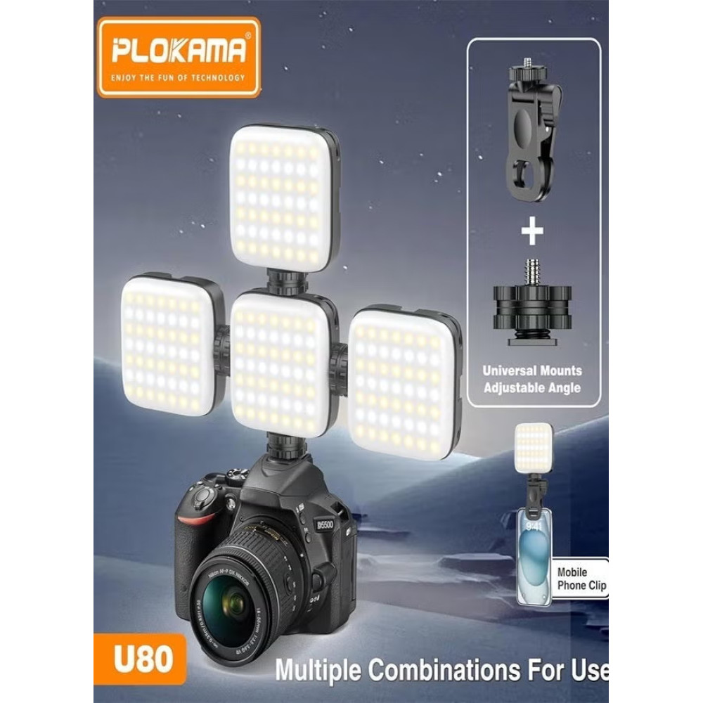 كشاف LED U80 الذكي للتصوير والمكياج بمرآة مدمجة وحامل هاتف