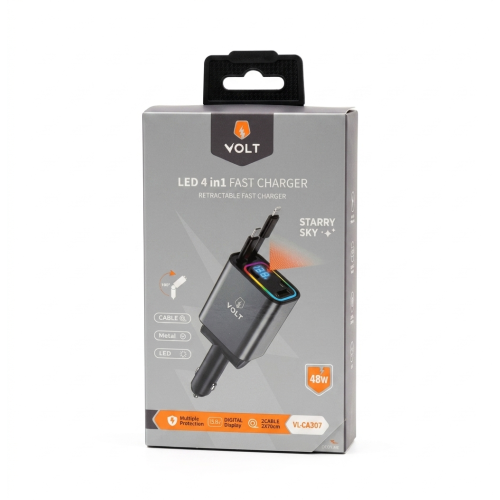شاحن سيارة VOLT السريع 48W مع كابلات مدمجة شاحن سيارة VOLT السريع 48W مع كابلات مدمجة
