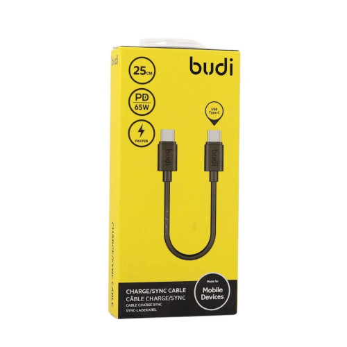 كيبل 65W تايب سي جهتين 25 سم شركه BUDI كيبل 65W تايب سي جهتين 25 سم شركه BUDI