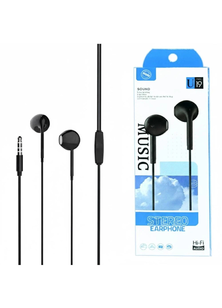 سماعة U19 سلكية AUX مقاس 3.5 مم مع ميكروفون للهاتف والكمبيوتر اللوحي