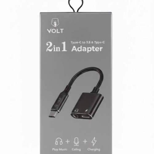 وصلة VOLT الذكية 2 في 1: منفذ شحن Type-C مع منفذ سماعة AUX 3.5mm