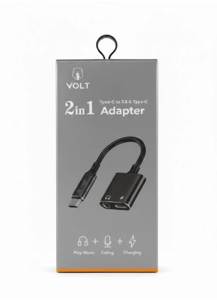 وصلة VOLT الذكية 2 في 1: منفذ شحن Type-C مع منفذ سماعة AUX 3.5mm