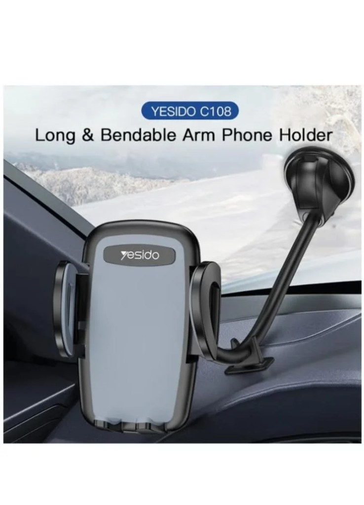 حامل الهاتف بملصق شفط زجاج السيارة Yesido C108 بزاوية دوران 360 درجة (أسود) حامل الهاتف بملصق شفط زجاج السيارة Yesido C108 بزاوية دوران 360 درجة (أسود)