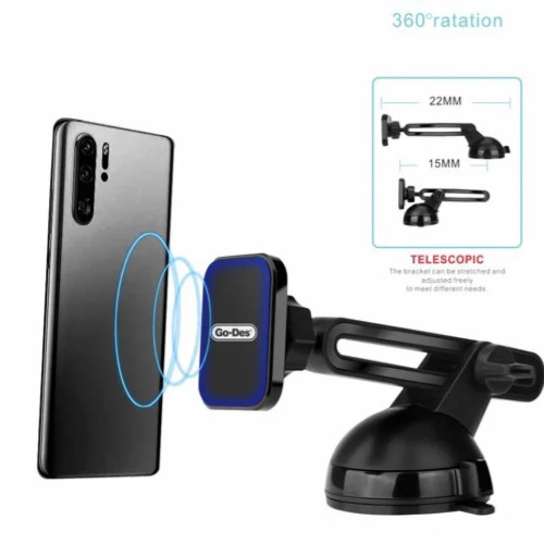 حامل هاتف مغناطيسي 2 في 1 من Go-Des مزود بذراع تلسكوبي، يُثبت على لوحة القيادة والزجاج الأمامي وفتحة التهوية، قابل للدوران 360 درجة