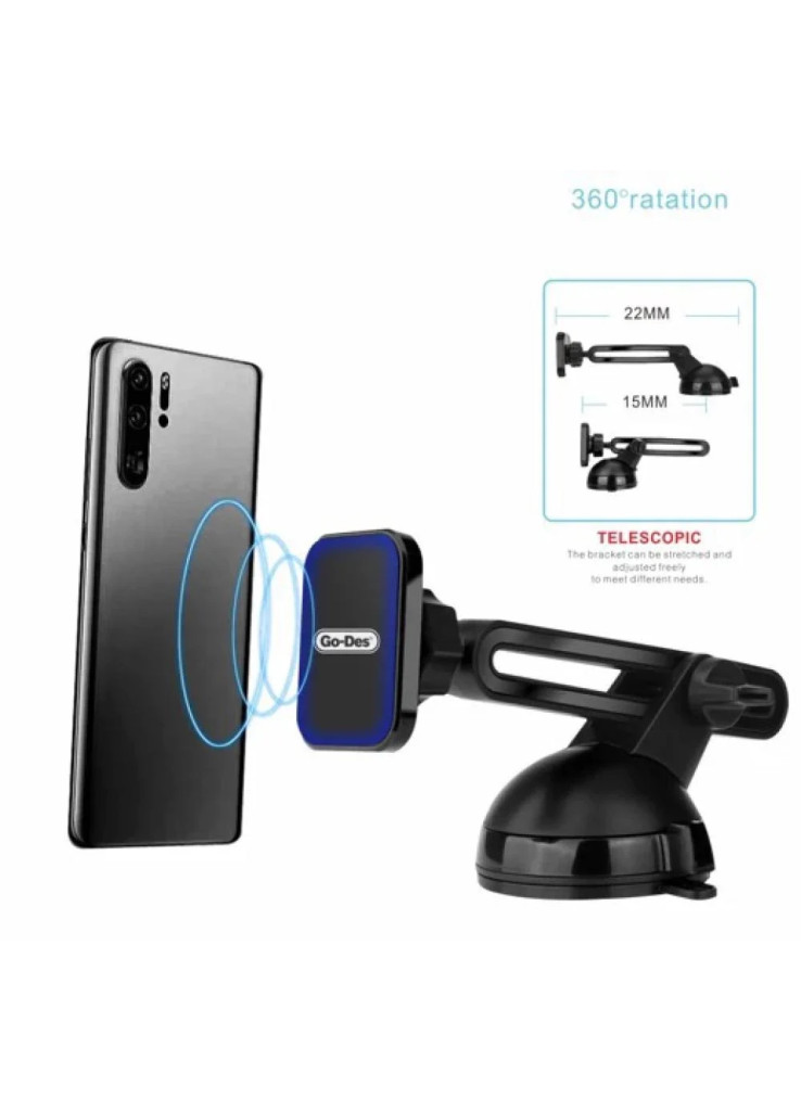 حامل هاتف مغناطيسي 2 في 1 من Go-Des مزود بذراع تلسكوبي، يُثبت على لوحة القيادة والزجاج الأمامي وفتحة التهوية، قابل للدوران 360 درجة حامل هاتف مغناطيسي 2 في 1 من Go-Des مزود بذراع تلسكوبي، يُثبت على لوحة القيادة والزجاج الأمامي وفتحة التهوية، قابل للدوران 360 درجة