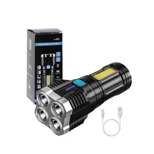 ضوء قوي 4 أوضاع للضوء مصباح يدوي طويل المدى قابل لإعادة الشحن كشاف جانبي