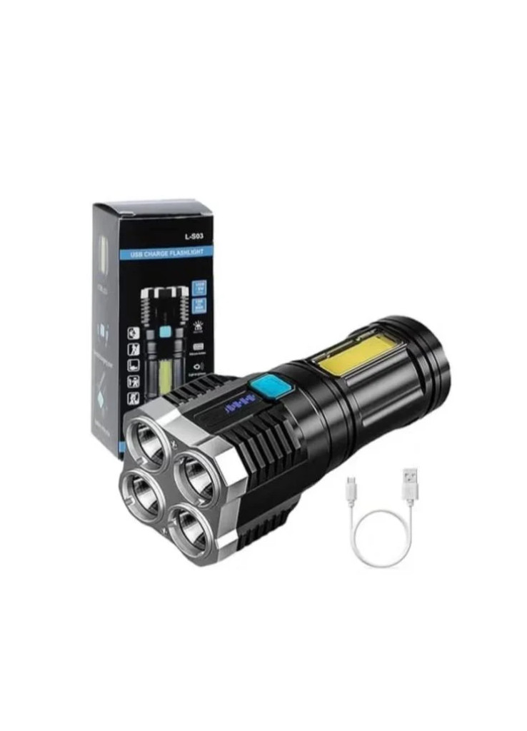 ضوء قوي 4 أوضاع للضوء مصباح يدوي طويل المدى قابل لإعادة الشحن كشاف جانبي