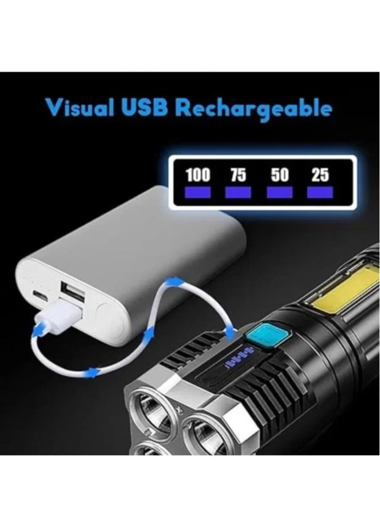 ضوء قوي 4 أوضاع للضوء مصباح يدوي طويل المدى قابل لإعادة الشحن كشاف جانبي