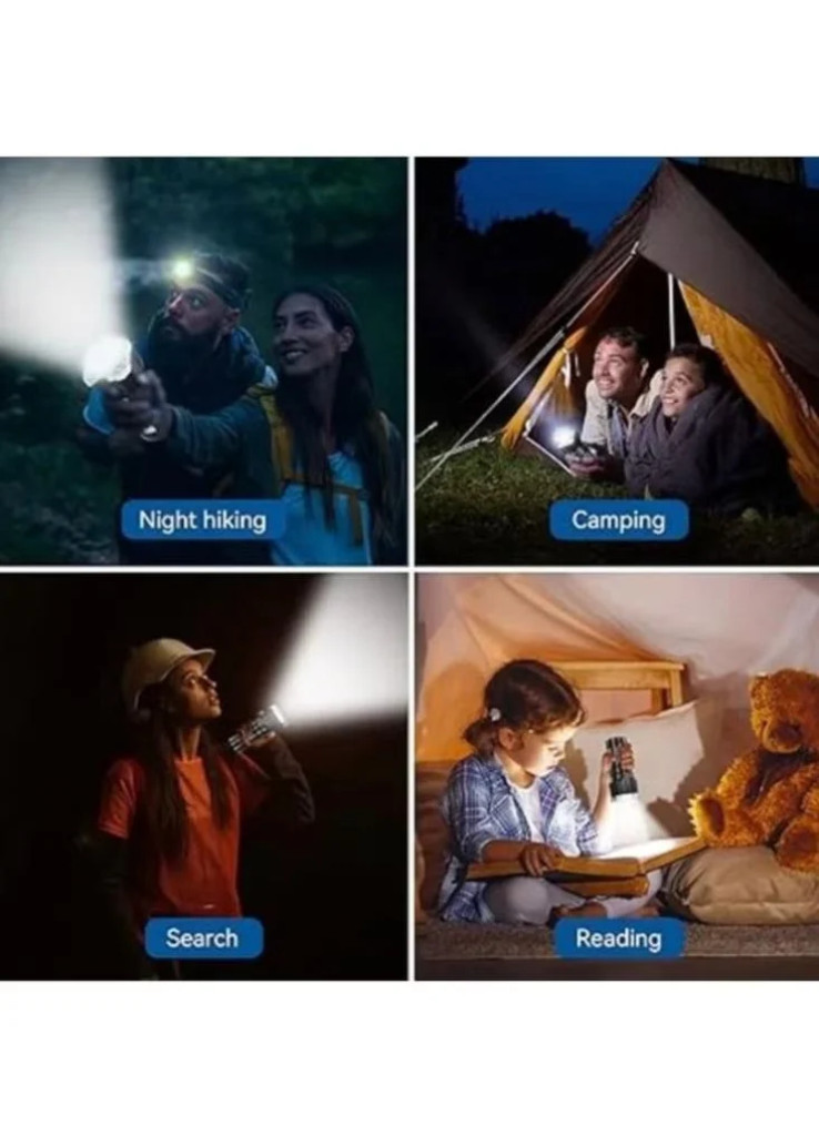 ضوء قوي 4 أوضاع للضوء مصباح يدوي طويل المدى قابل لإعادة الشحن كشاف جانبي