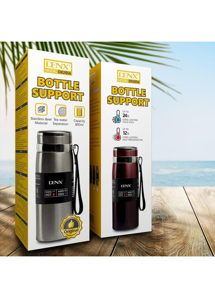 زجاجة مياه معزولة بتفريغ الهواء من فولاذ غير قابل للصدأ 800 مل، قارورة مزدوجة الجدار مع مصفاة شاي ساخن وبارد للسفر، مانعة للتسرب خالية من BPA للمكتب وصالة الرياضة للاستخدام الخارجي من دينكس DX2055 لون ذهبي زجاجة مياه معزولة بتفريغ الهواء من فولاذ غير قابل للصدأ 800 مل، قارورة مزدوجة الجدار مع مصفاة شاي ساخن وبارد للسفر، مانعة للتسرب خالية من BPA للمكتب وصالة الرياضة للاستخدام الخارجي من دينكس DX2055 لون ذهبي