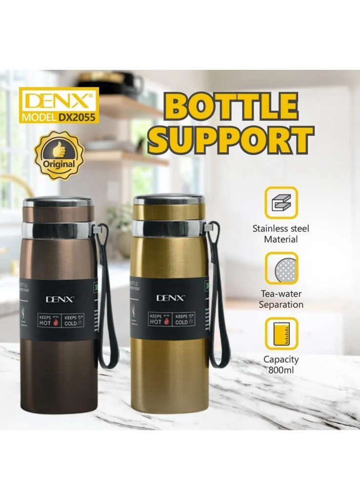 زجاجة مياه معزولة بتفريغ الهواء من فولاذ غير قابل للصدأ 800 مل، قارورة مزدوجة الجدار مع مصفاة شاي ساخن وبارد للسفر، مانعة للتسرب خالية من BPA للمكتب وصالة الرياضة للاستخدام الخارجي من دينكس DX2055 لون ذهبي زجاجة مياه معزولة بتفريغ الهواء من فولاذ غير قابل للصدأ 800 مل، قارورة مزدوجة الجدار مع مصفاة شاي ساخن وبارد للسفر، مانعة للتسرب خالية من BPA للمكتب وصالة الرياضة للاستخدام الخارجي من دينكس DX2055 لون ذهبي