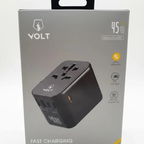 محول السفر العالمي VOLT بقوة 45 واط - شحن سريع ومنافذ متعددة لجميع الدول محول السفر العالمي VOLT بقوة 45 واط - شحن سريع ومنافذ متعددة لجميع الدول
