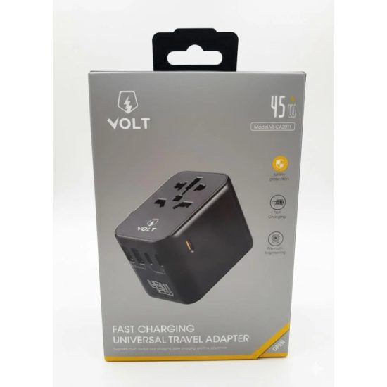 محول السفر العالمي VOLT بقوة 45 واط - شحن سريع ومنافذ متعددة لجميع الدول محول السفر العالمي VOLT بقوة 45 واط - شحن سريع ومنافذ متعددة لجميع الدول