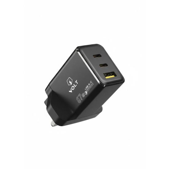 شاحن VOLT الذكي بقوة 67 واط بتقنية GaN - 3 منافذ شحن سريع (2 PD + USB-A) شاحن VOLT الذكي بقوة 67 واط بتقنية GaN - 3 منافذ شحن سريع (2 PD + USB-A)