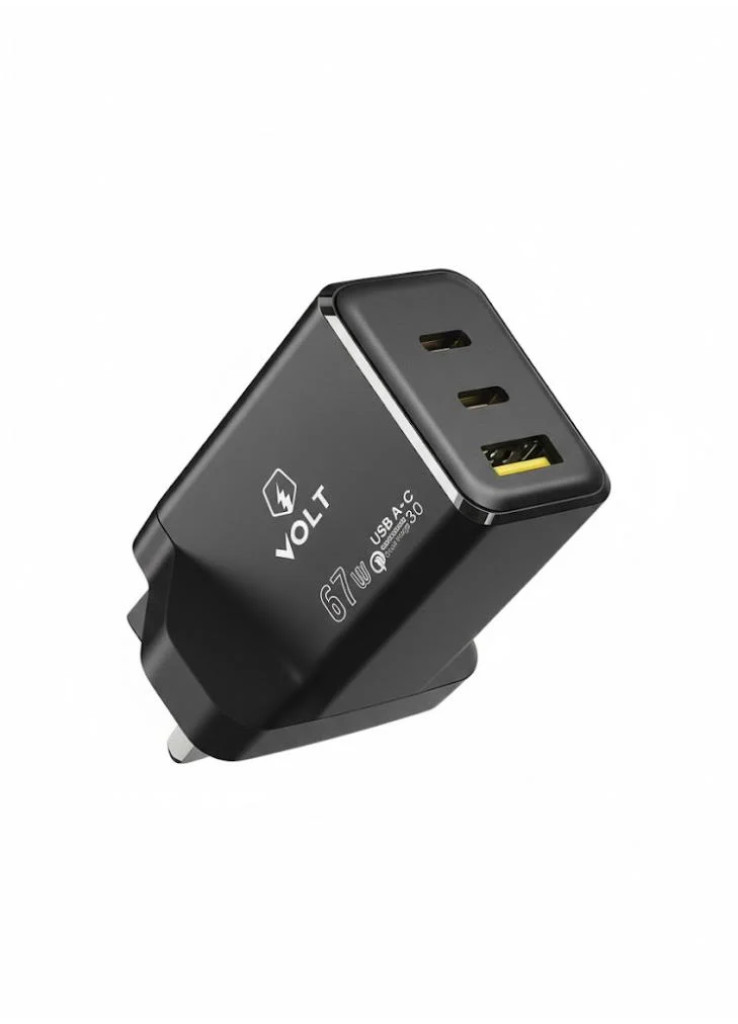 شاحن VOLT الذكي بقوة 67 واط بتقنية GaN - 3 منافذ شحن سريع (2 PD + USB-A) شاحن VOLT الذكي بقوة 67 واط بتقنية GaN - 3 منافذ شحن سريع (2 PD + USB-A)