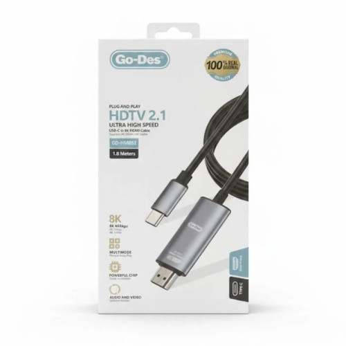 وصلة Go-Des تايب سي إلى شاشة HDMI 8K طوله 1.8 متر وصلة Go-Des تايب سي إلى شاشة HDMI 8K طوله 1.8 متر