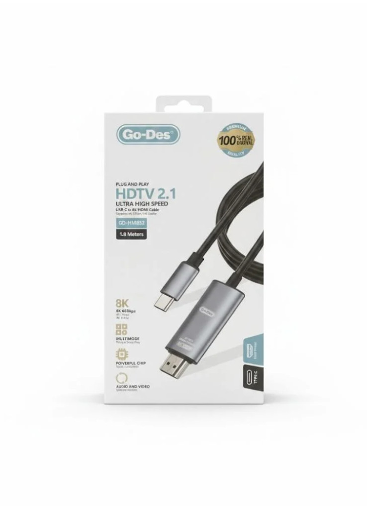 وصلة Go-Des تايب سي إلى شاشة HDMI 8K طوله 1.8 متر وصلة Go-Des تايب سي إلى شاشة HDMI 8K طوله 1.8 متر