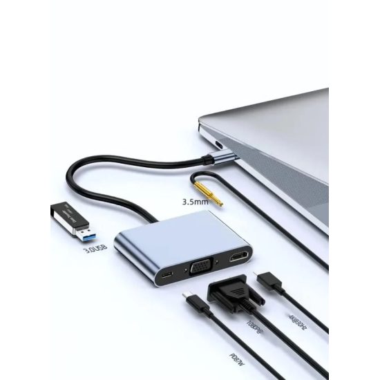 محول Chappeline HD01 Type-C 5 في 1 صوت + USB + PD - فضي محول Chappeline HD01 Type-C 5 في 1 صوت + USB + PD - فضي