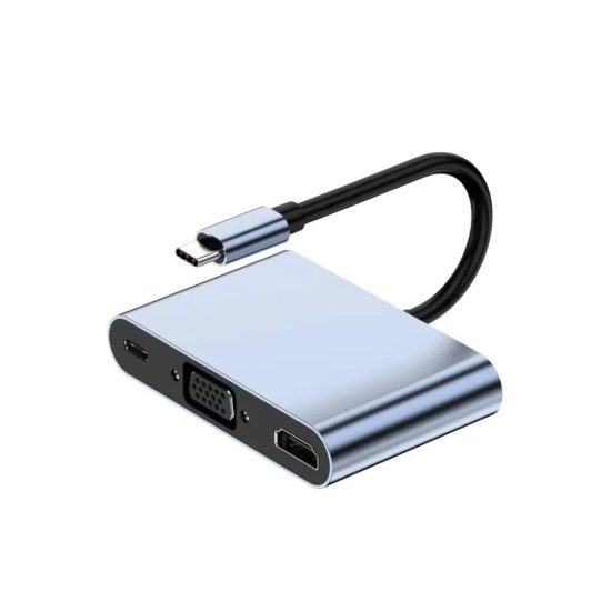 محول Chappeline HD01 Type-C 5 في 1 صوت + USB + PD - فضي محول Chappeline HD01 Type-C 5 في 1 صوت + USB + PD - فضي