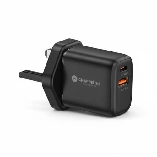 شاحن جداري CHAPPELINE بقوة 45 واط - منفذين PD و QC3.0 مع سلك Type-C.