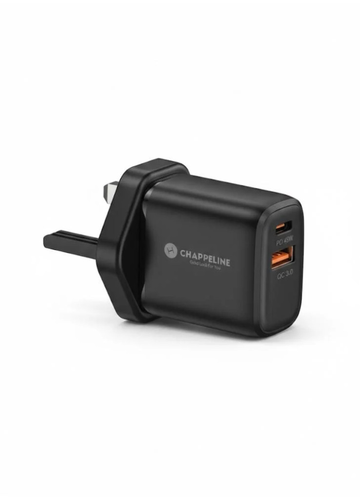 شاحن جداري CHAPPELINE بقوة 45 واط - منفذين PD و QC3.0 مع سلك Type-C.
