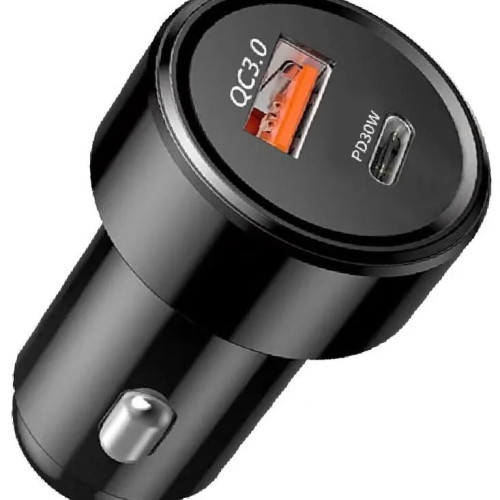 شاحن سيارة DENX بقوة 48 واط - منفذين (USB-A + Type-C) يدعم الشحن السريع QC3.0 و PD30W