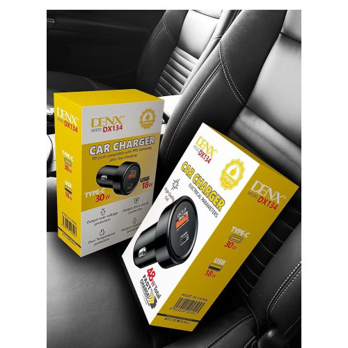 شاحن سيارة DENX بقوة 48 واط - منفذين (USB-A + Type-C) يدعم الشحن السريع QC3.0 و PD30W شاحن سيارة DENX بقوة 48 واط - منفذين (USB-A + Type-C) يدعم الشحن السريع QC3.0 و PD30W