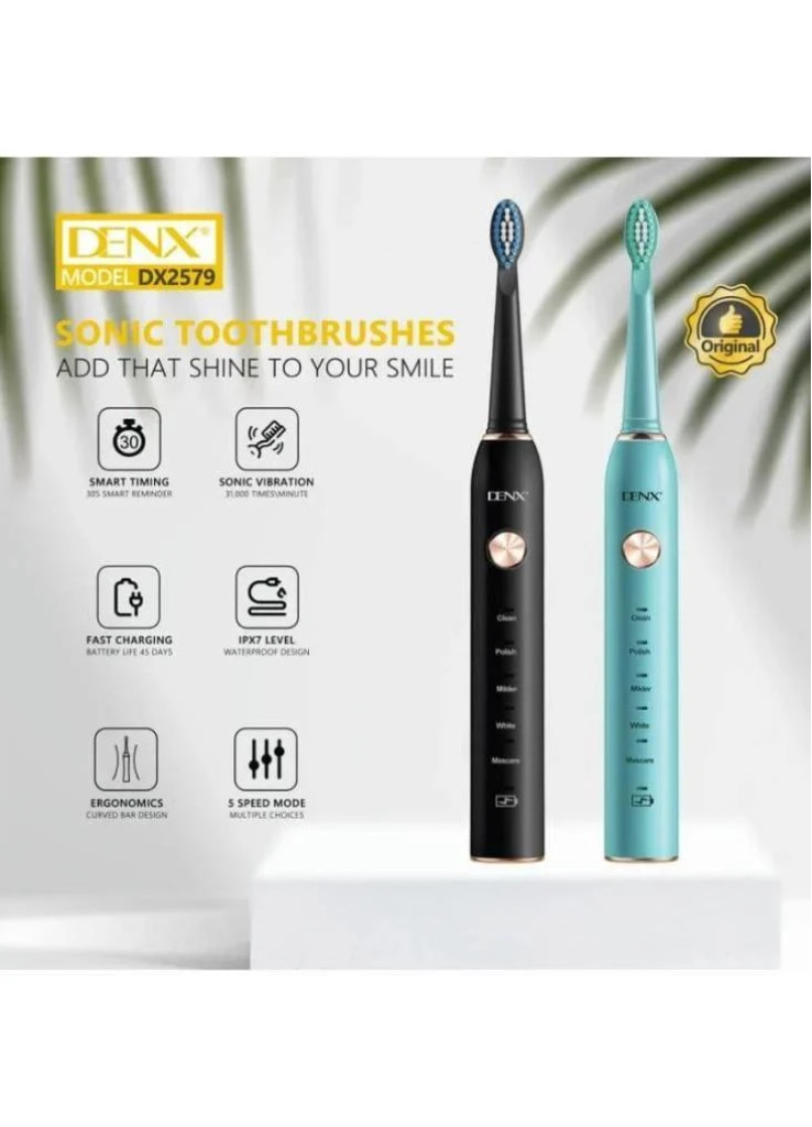 فرشاة أسنان كهربائية سونيك من دنكس DX2579 - 5 أوضاع، عمر بطارية طويل، مقاومة للماء فرشاة أسنان كهربائية سونيك من دنكس DX2579 - 5 أوضاع، عمر بطارية طويل، مقاومة للماء