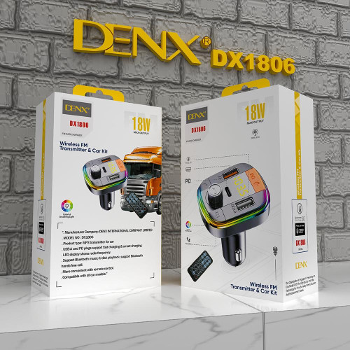 شاحن سيارة و مشغل بلوتوث بـ 3 منافذ PD USB متوافق مع معظم الهواتف الذكية باللون اسود denx dx1806 شاحن سيارة و مشغل بلوتوث بـ 3 منافذ PD USB متوافق مع معظم الهواتف الذكية باللون اسود denx dx1806