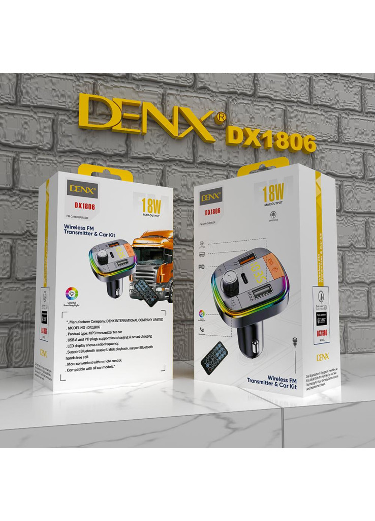 شاحن سيارة و مشغل بلوتوث بـ 3 منافذ PD USB متوافق مع معظم الهواتف الذكية باللون اسود denx dx1806 شاحن سيارة و مشغل بلوتوث بـ 3 منافذ PD USB متوافق مع معظم الهواتف الذكية باللون اسود denx dx1806