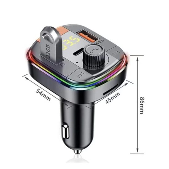 شاحن سيارة و مشغل بلوتوث بـ 3 منافذ PD USB متوافق مع معظم الهواتف الذكية باللون اسود denx dx1806