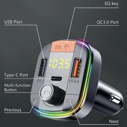 شاحن سيارة و مشغل بلوتوث بـ 3 منافذ PD USB متوافق مع معظم الهواتف الذكية باللون اسود denx dx1806 شاحن سيارة و مشغل بلوتوث بـ 3 منافذ PD USB متوافق مع معظم الهواتف الذكية باللون اسود denx dx1806