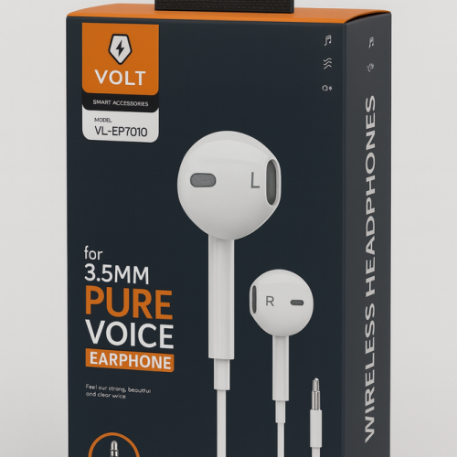 سماعة أذن سلكية  شركه فولت الاصليه (Aux) بمنفذ 3.5mm مع ميكروفون - أبيض.