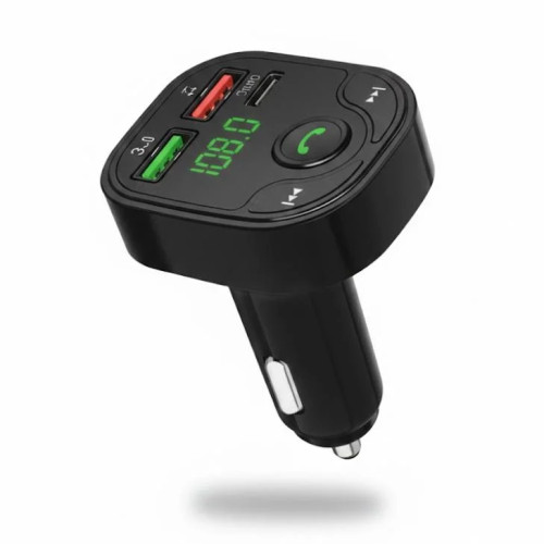 مشغل MP3 للسيارة POWERMAX MX109 - بلوتوث مع شاحن سريع 3.1A وإضاءة LED.