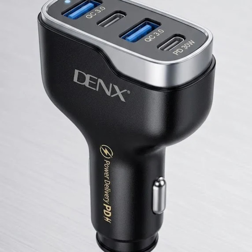 شاحن سيارة دينكس (DENX) بقوة 30 واط - 4 منافذ شحن سريع (PD + QC) موديل DX143