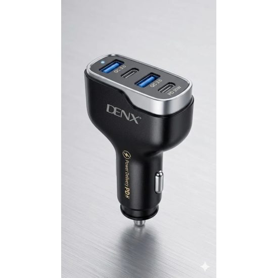 شاحن سيارة دينكس (DENX) بقوة 30 واط - 4 منافذ شحن سريع (PD + QC) موديل DX143