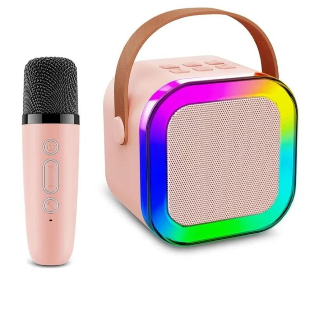مكبر صوت بلوتوث محمول مع ميكروفون لاسلكي، يُعرف K12 Mini Karaoke Speaker. مكبر صوت بلوتوث محمول مع ميكروفون لاسلكي، يُعرف K12 Mini Karaoke Speaker.