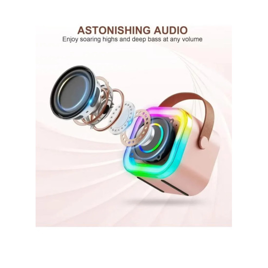 مكبر صوت بلوتوث محمول مع ميكروفون لاسلكي، يُعرف K12 Mini Karaoke Speaker. مكبر صوت بلوتوث محمول مع ميكروفون لاسلكي، يُعرف K12 Mini Karaoke Speaker.