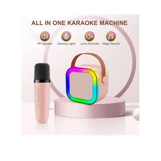 مكبر صوت بلوتوث محمول مع ميكروفون لاسلكي، يُعرف K12 Mini Karaoke Speaker. مكبر صوت بلوتوث محمول مع ميكروفون لاسلكي، يُعرف K12 Mini Karaoke Speaker.