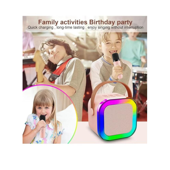 مكبر صوت بلوتوث محمول مع ميكروفون لاسلكي، يُعرف K12 Mini Karaoke Speaker. مكبر صوت بلوتوث محمول مع ميكروفون لاسلكي، يُعرف K12 Mini Karaoke Speaker.