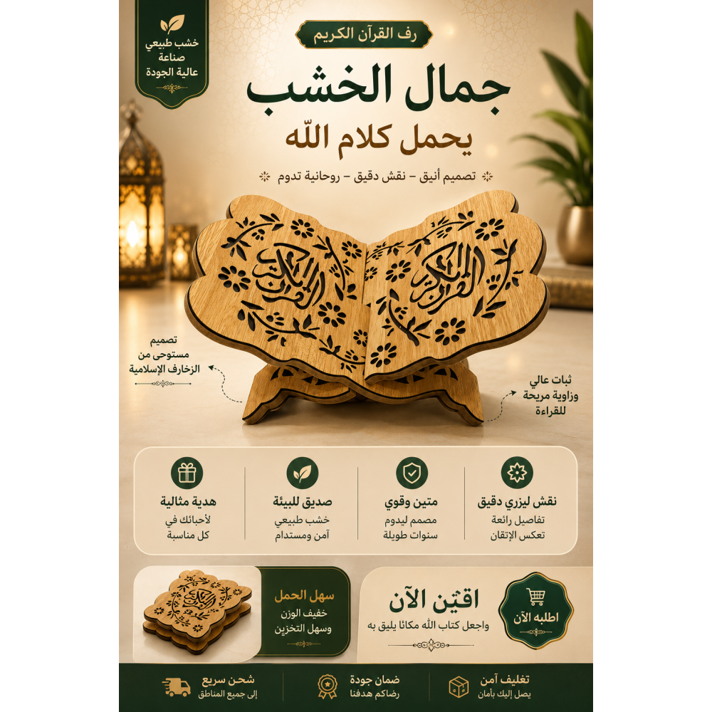 كرسي مصحف من قطعتين خشبي مزخرف حجم صغير