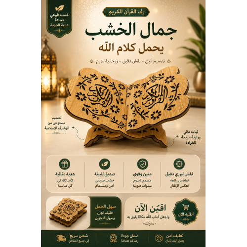 كرسي مصحف من قطعتين خشبي مزخرف حجم صغير