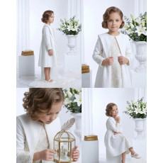 فستان "إيلينا" الفاخر باللون الأبيض العاجي وتطريزات الذهب - 718MF