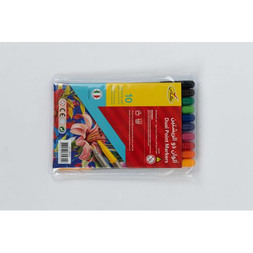 كلاس طقم أقلام ماركر برأسين - 10 ألوان، رمادي – مثالي للملاحظات المدرسية وأعمال المكتب والكتابة اليومية - طقم من 25 قطعة