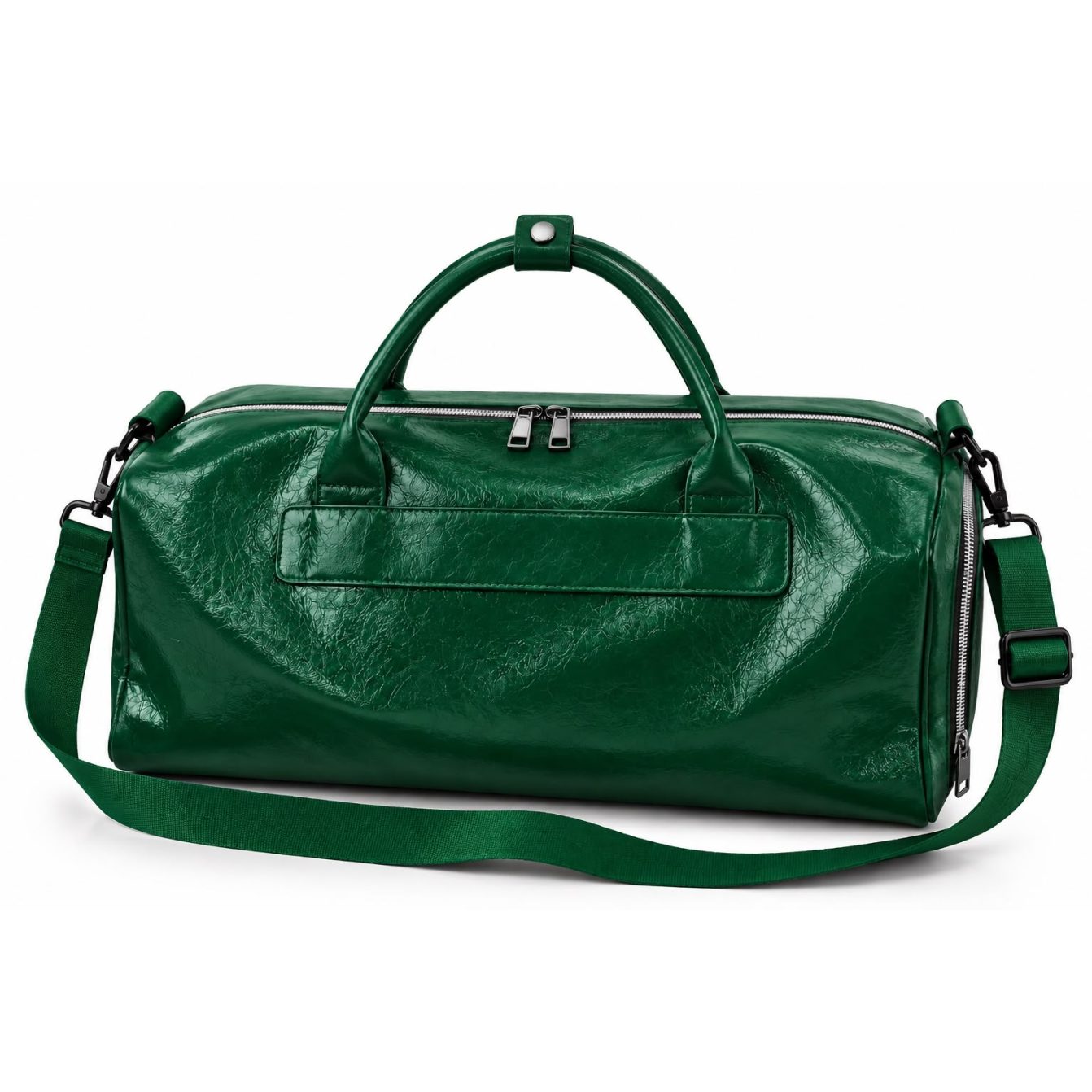 Green leather duffle bag